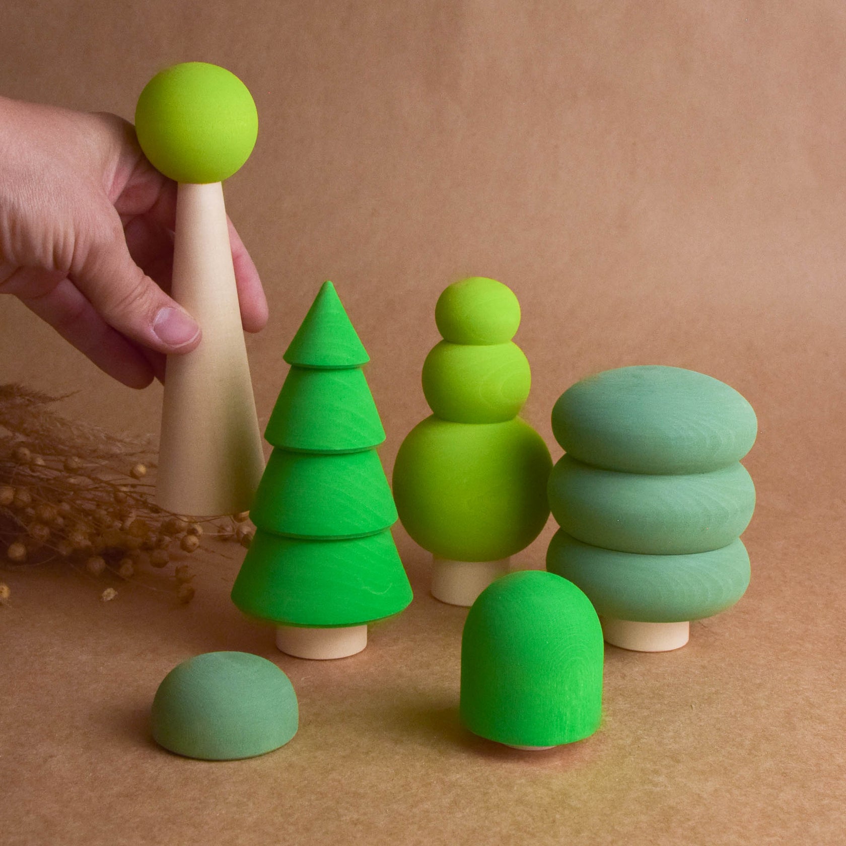 Wooden Toy Trees Figurine Set Woodland Waldorf Tree Montessori Toddler ...