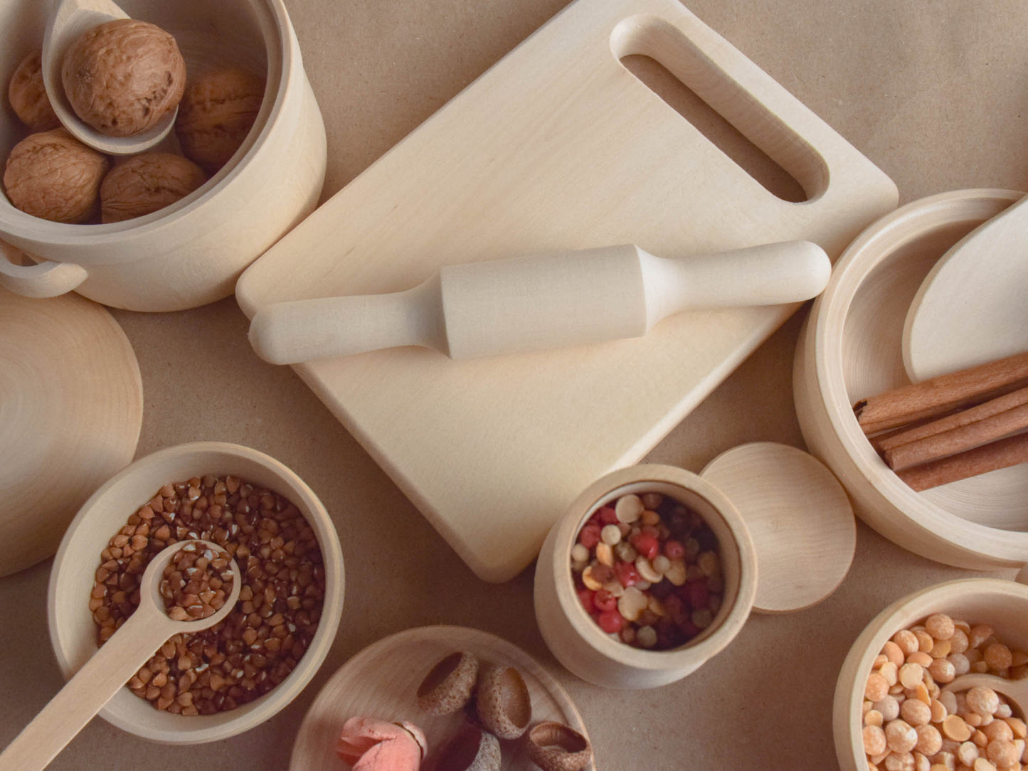 Tableware set and Play Food set Natural