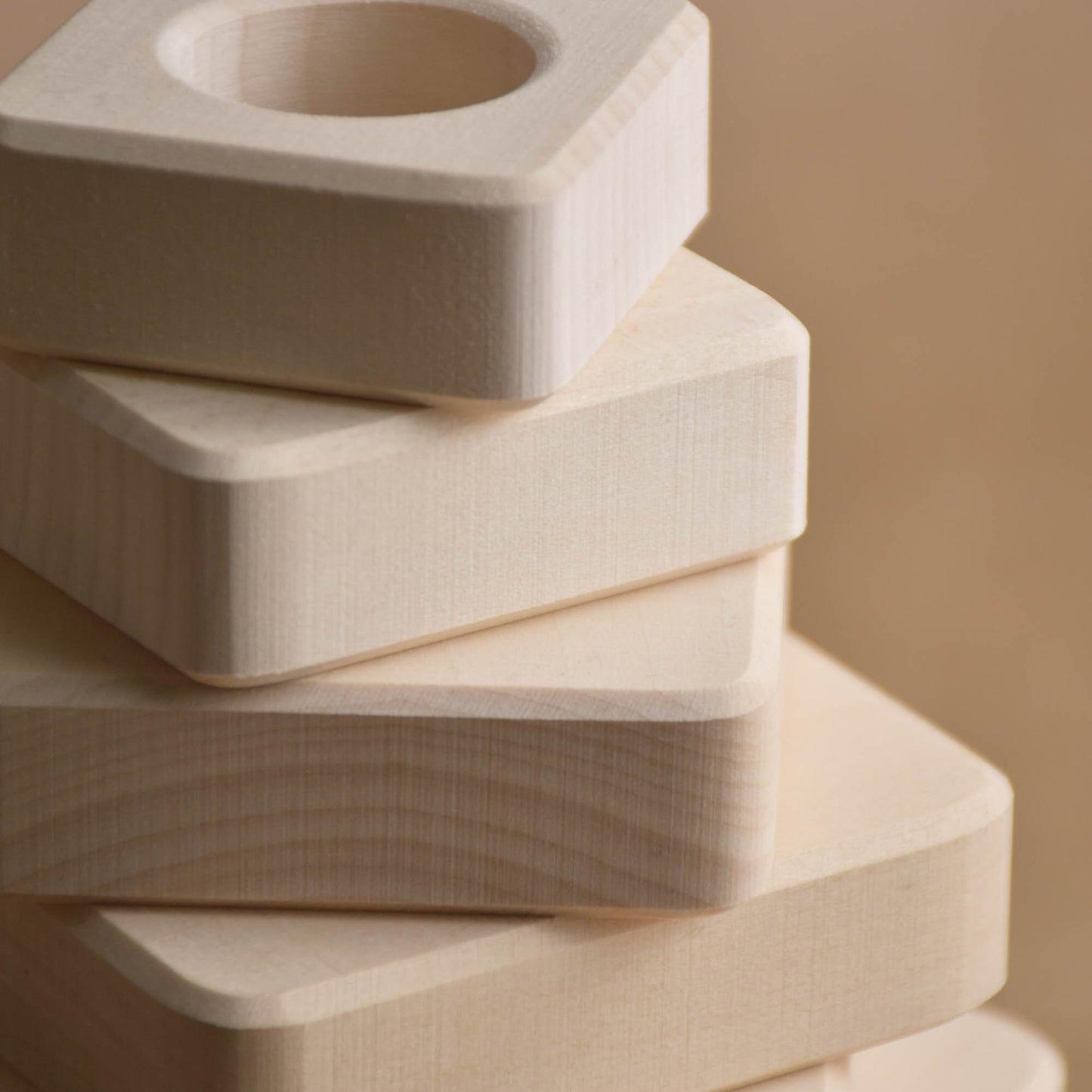 Wooden Ring Stacker Toy  Square Natural
