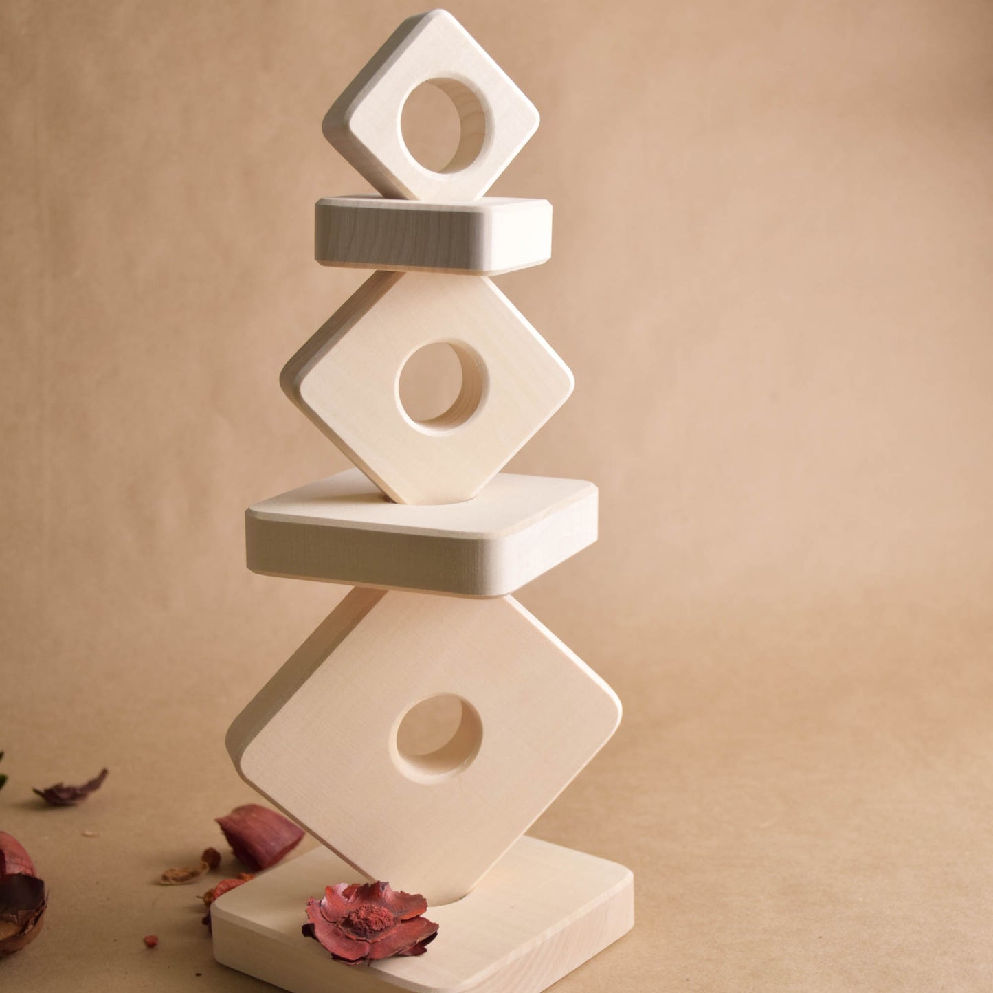 Wooden Ring Stacker Toy  Square Natural