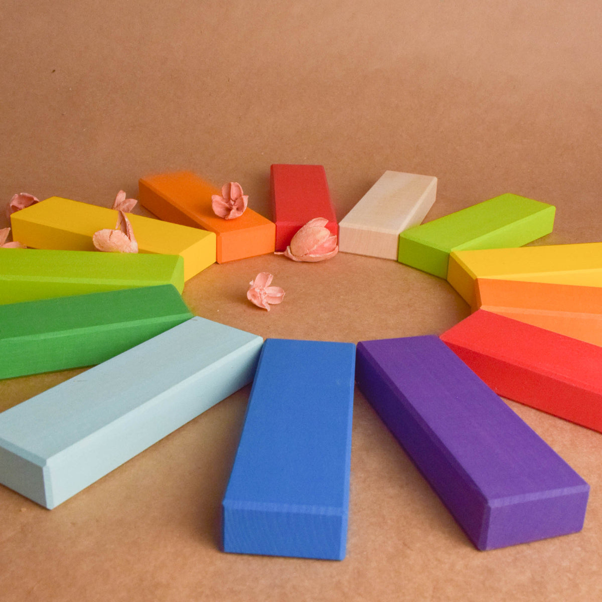 Wooden Rainbow Building Bricks in Cube