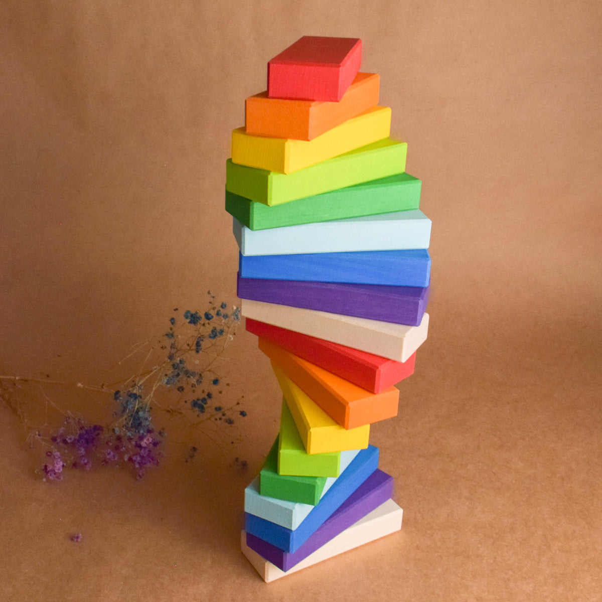 Wooden Rainbow Building Bricks in Cube