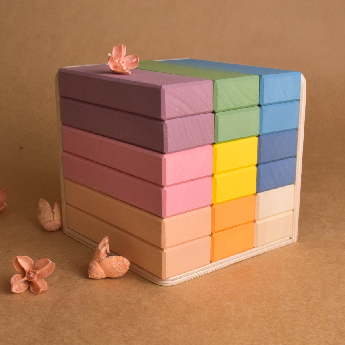 Wooden Pastel Building Bricks in Cube