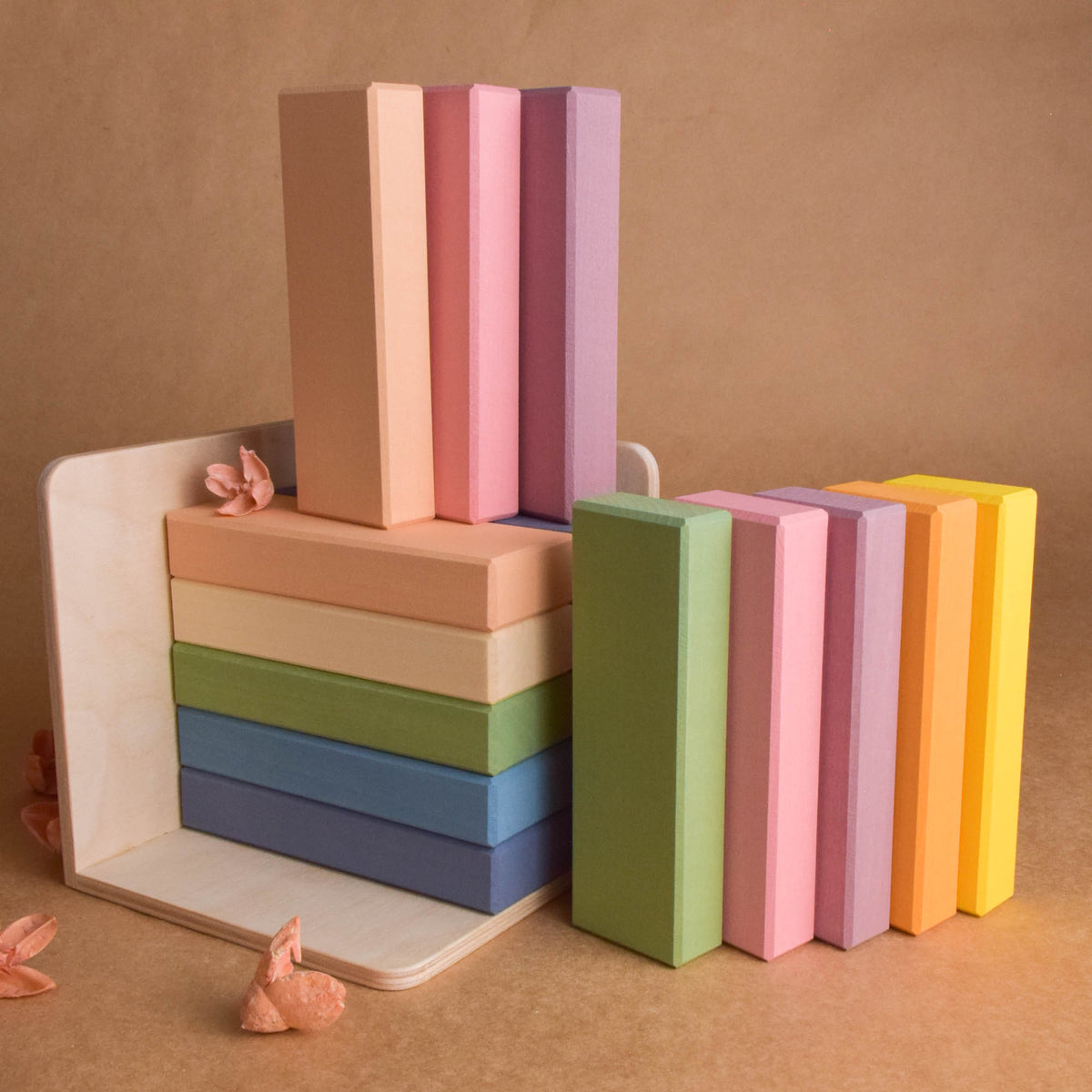 Wooden Pastel Building Bricks in Cube
