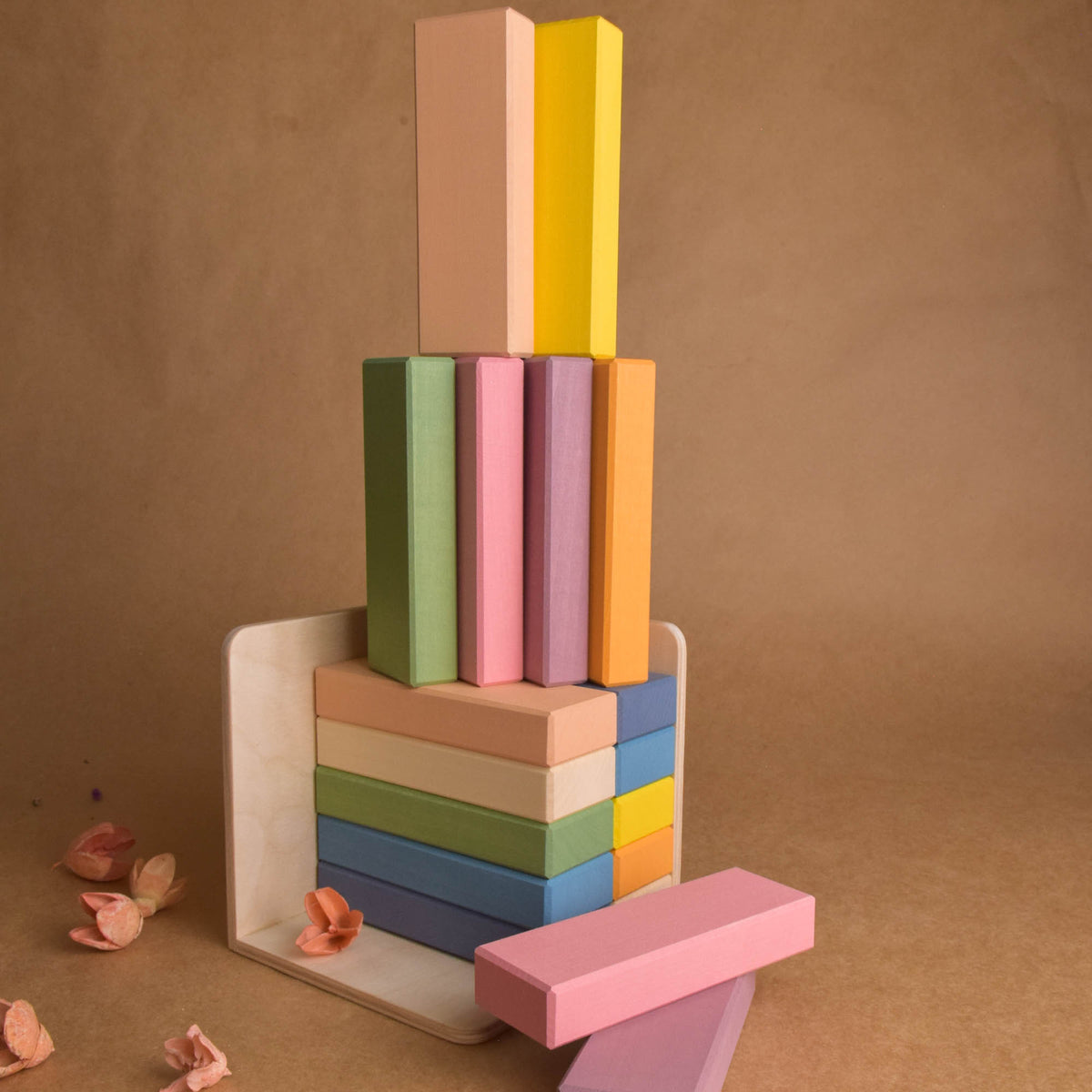 Wooden Pastel Building Bricks in Cube
