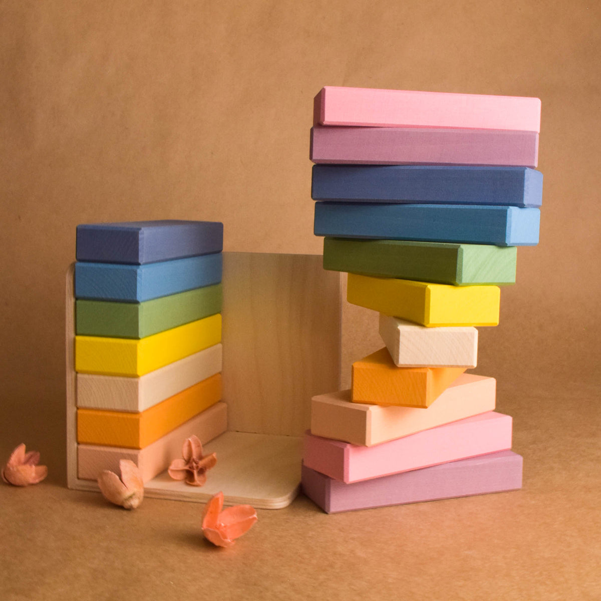 Wooden Pastel Building Bricks in Cube