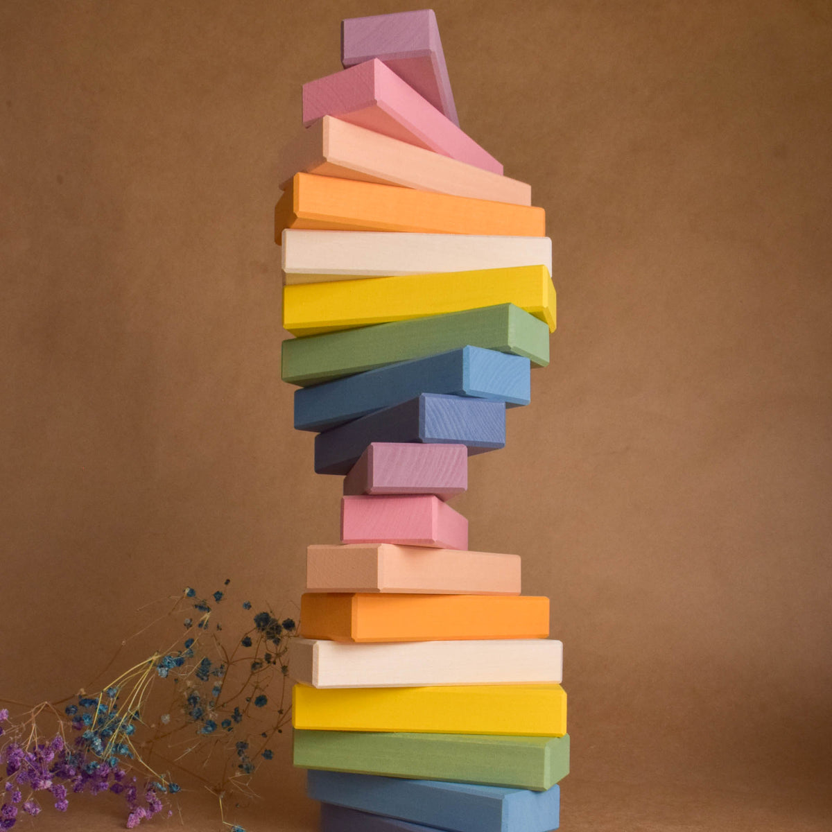 Wooden Pastel Building Bricks in Cube