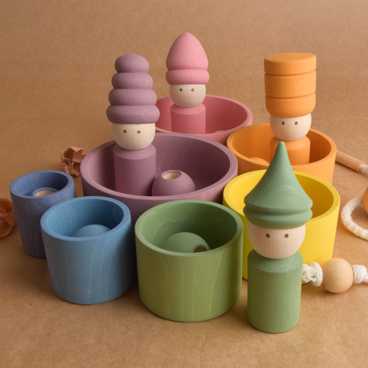Wooden Nesting Bowls Pastel