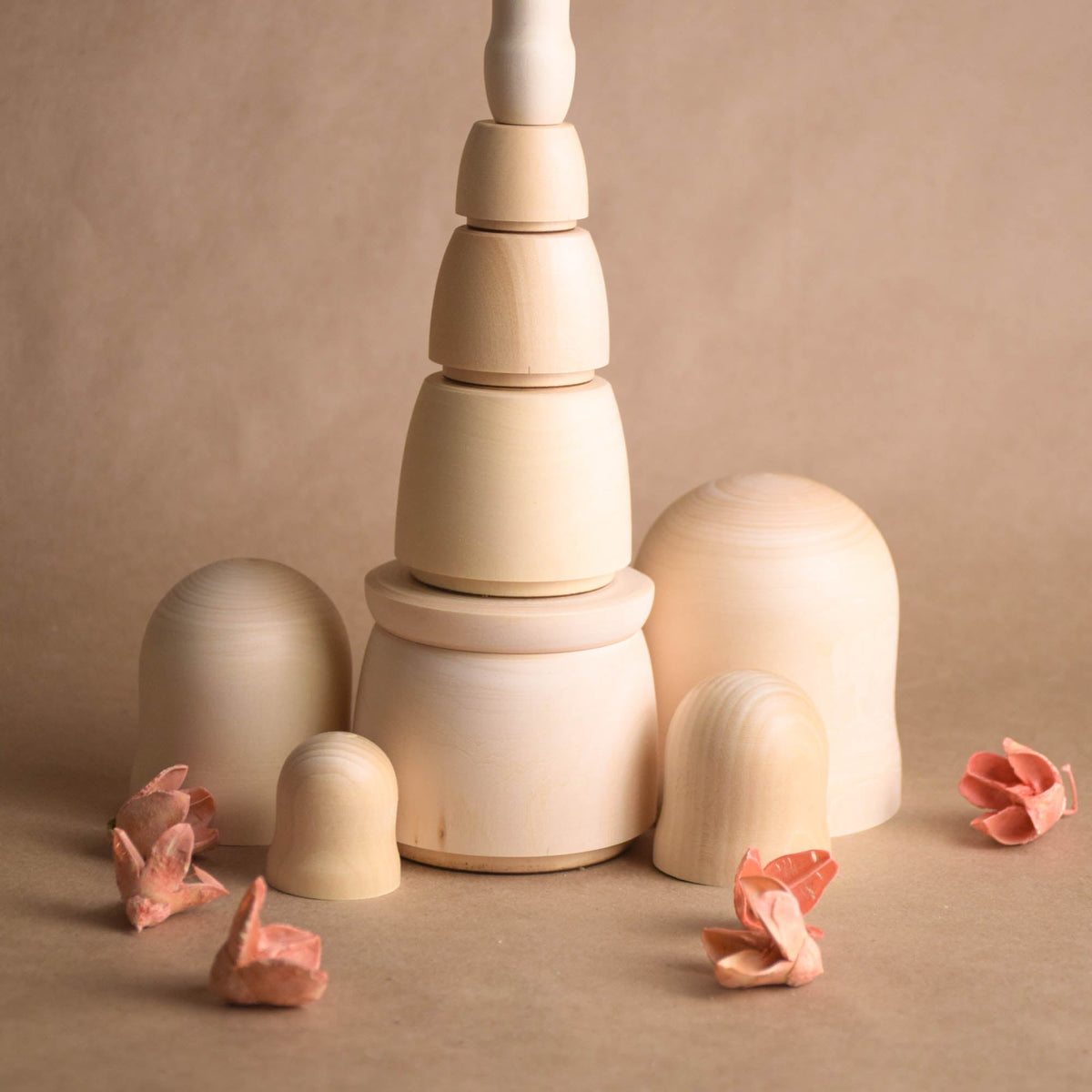 Blank matryoshka nesting figures in natural wood