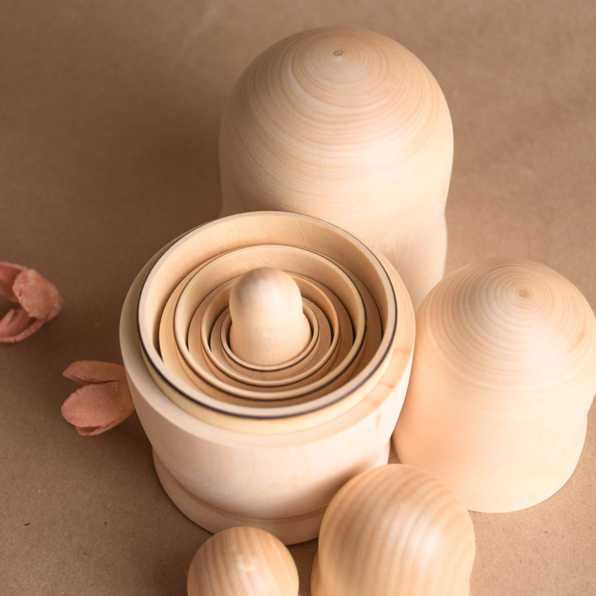 Unfinished wooden nesting dolls