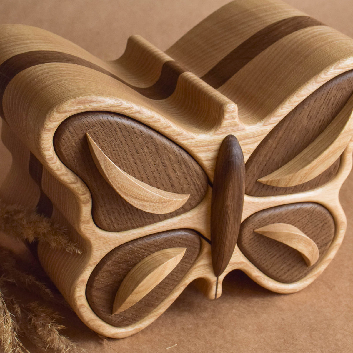 Butterfly-shaped jewelry organizer made from solid wood