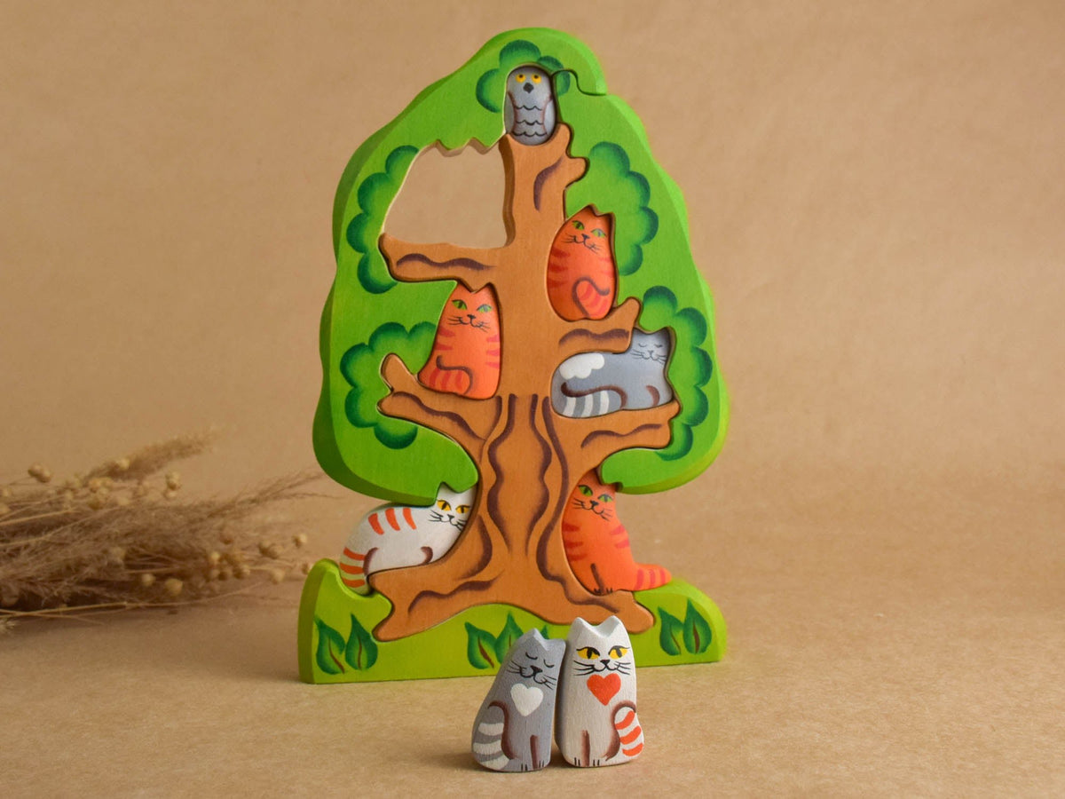 Cat and tree wooden animal puzzle