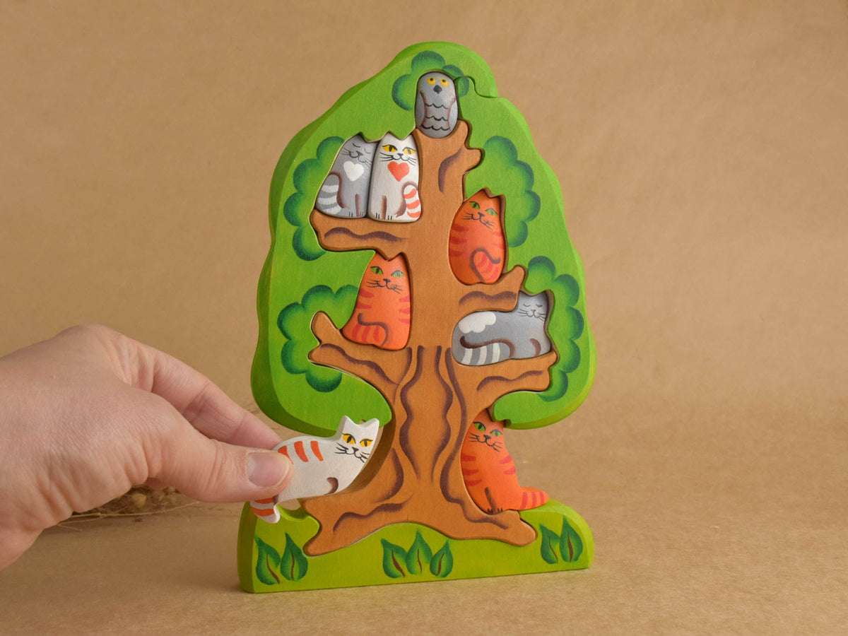 Wooden cats in a tree puzzle