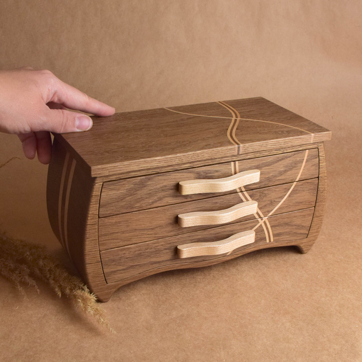 Wooden storage box for jewelry and keepsakes