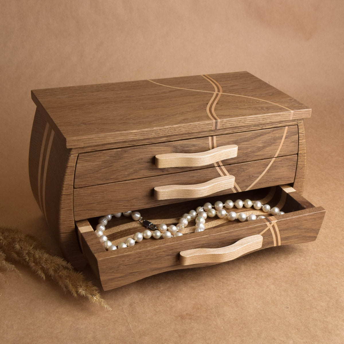 Classic jewelry box made from oak, ash and maple