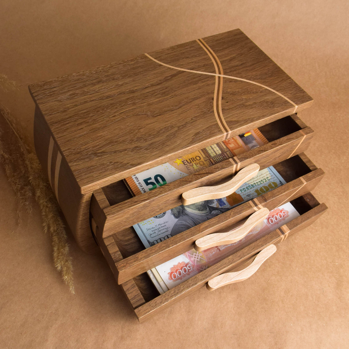 Oak, ash and maple wooden jewelry box