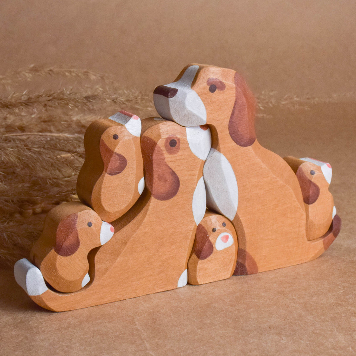 Handmade wooden dogs and puppies puzzle