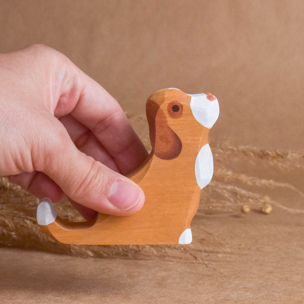Handcrafted wooden dog family puzzle