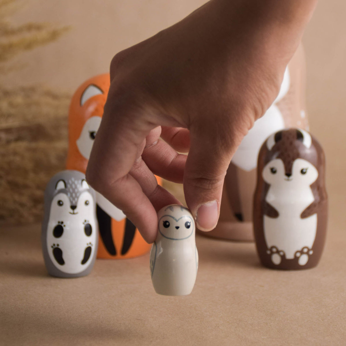 Forest animal matryoshka figures in graduated sizes