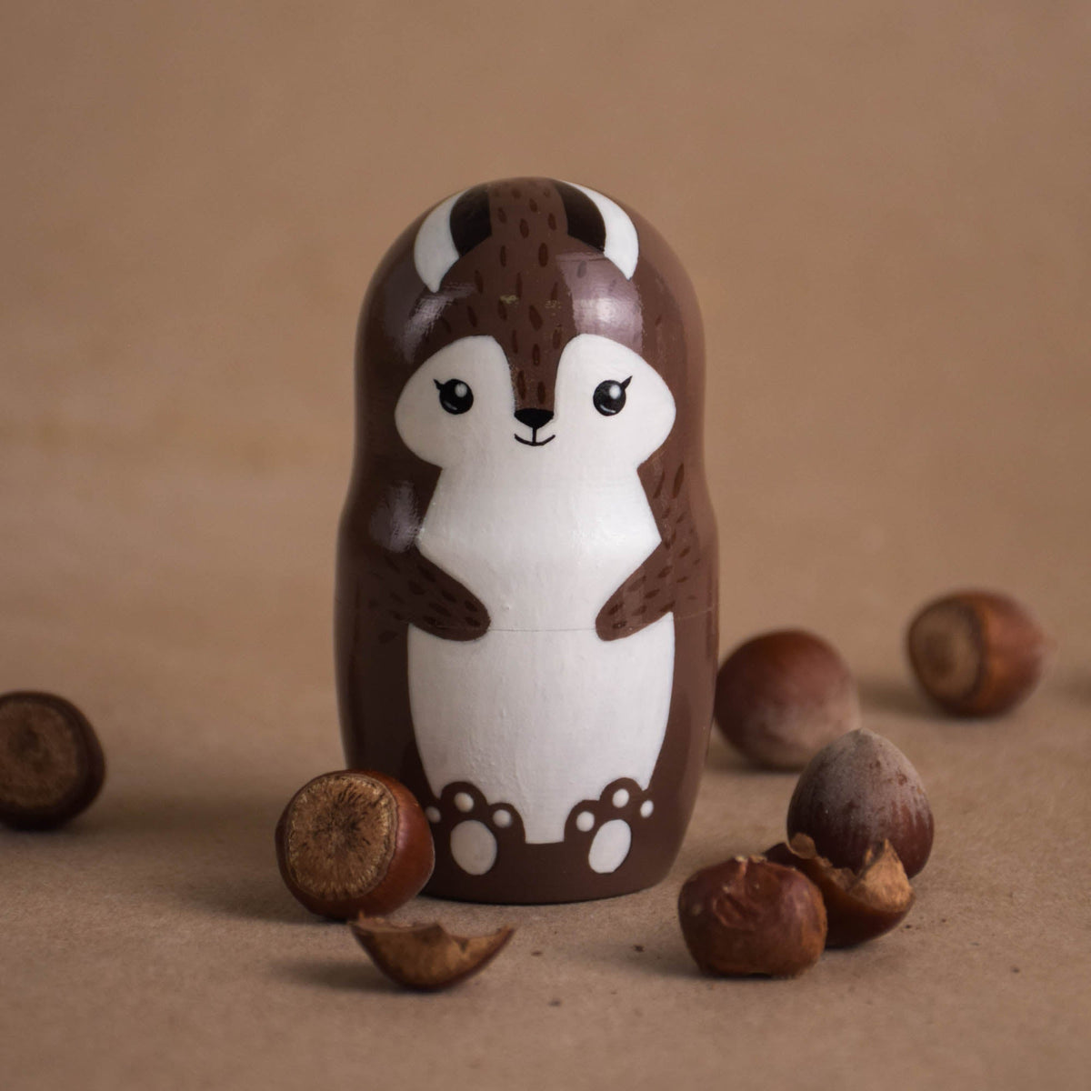 Forest animal nesting figures made from natural wood