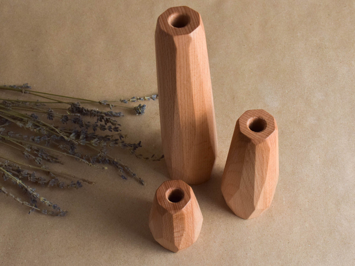 Modern wood vase set for dried flower arrangements
