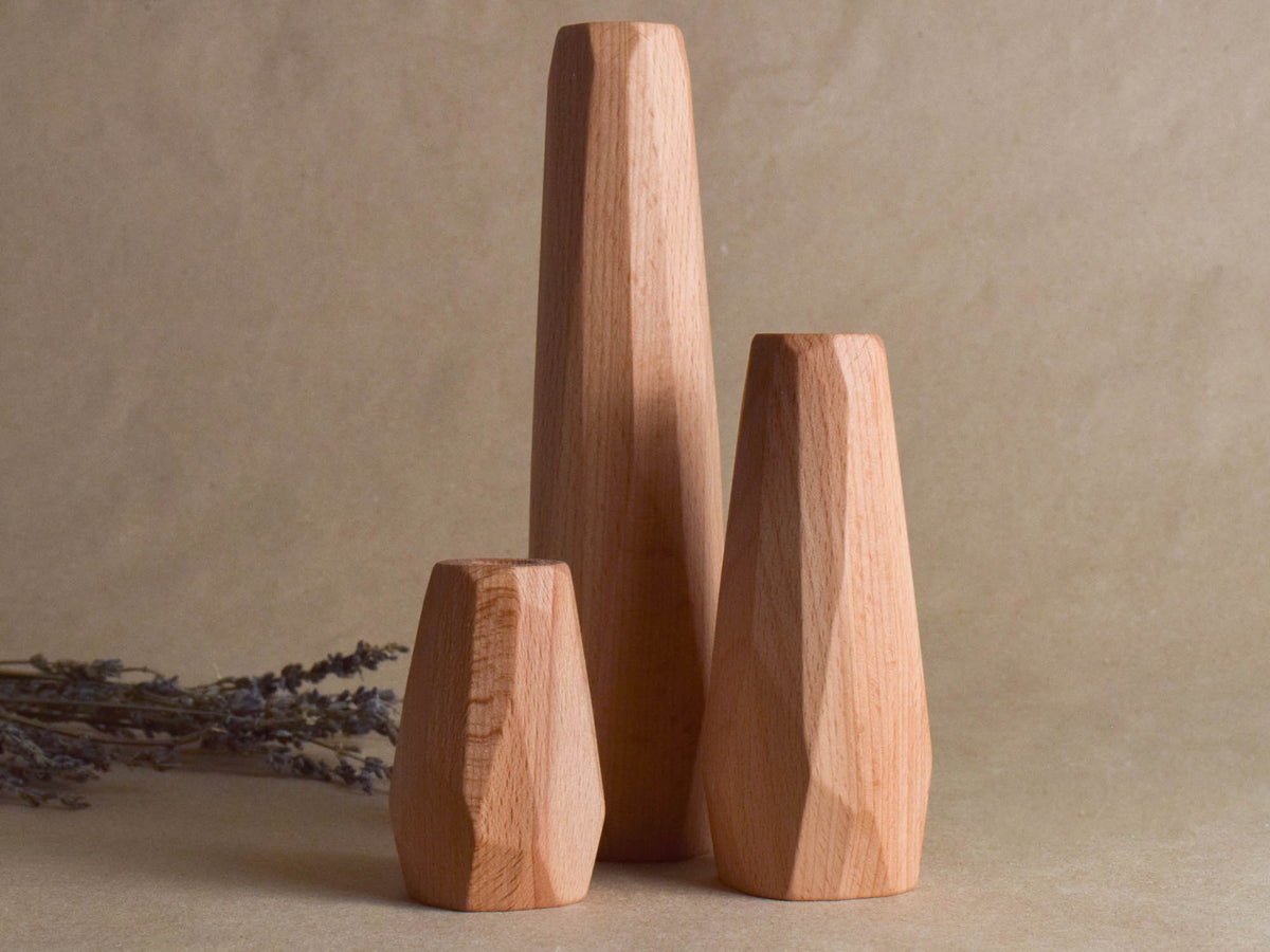 Geometric wooden vases for dried flowers