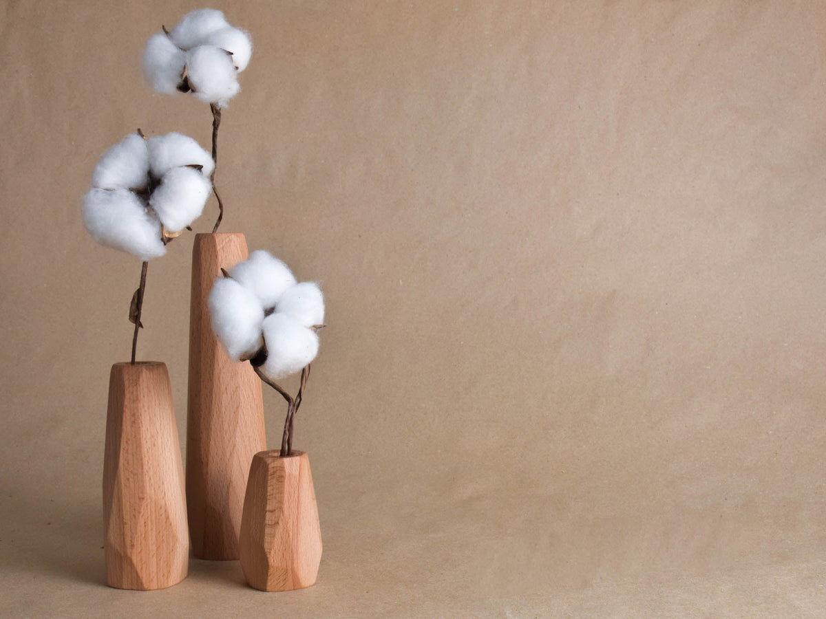 Handmade wooden vases with a geometric design