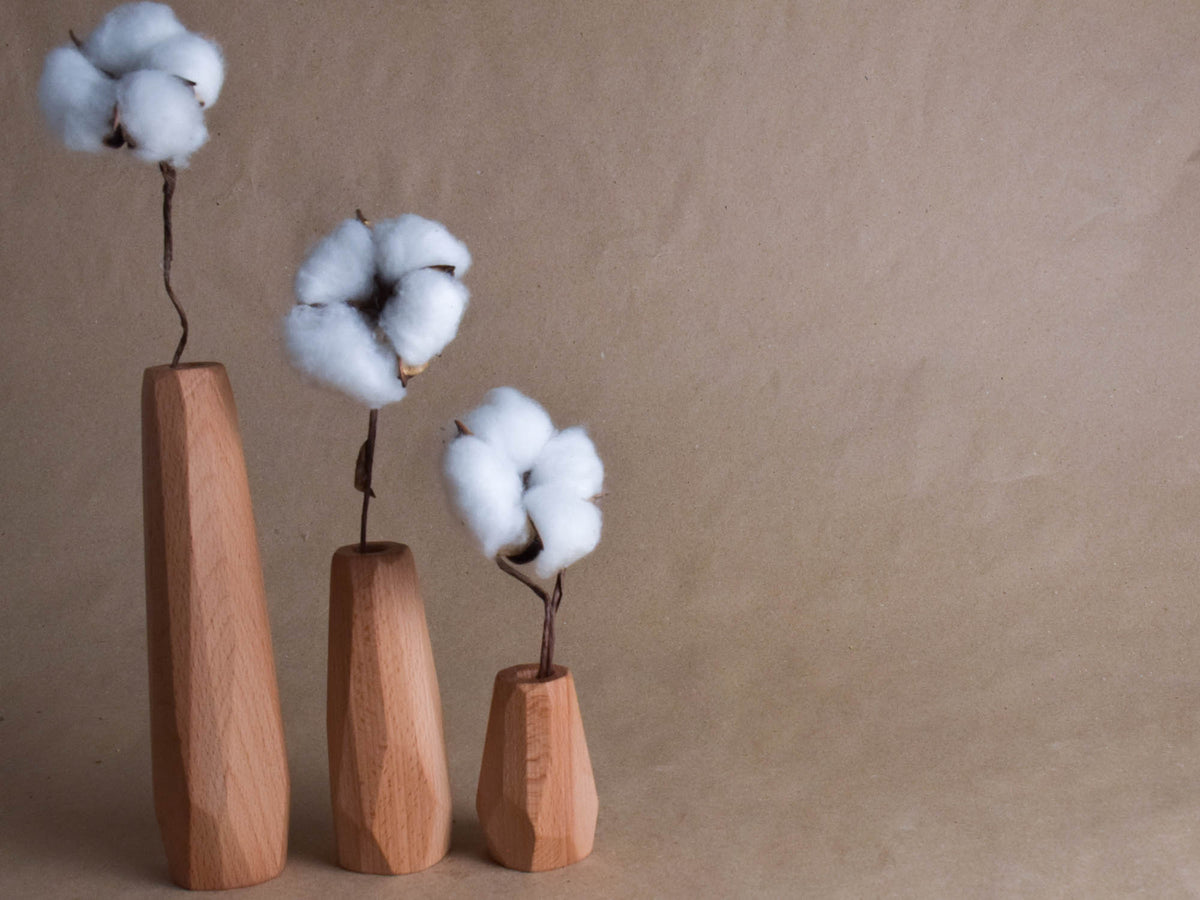 Geometric decorative vase set made from beech wood