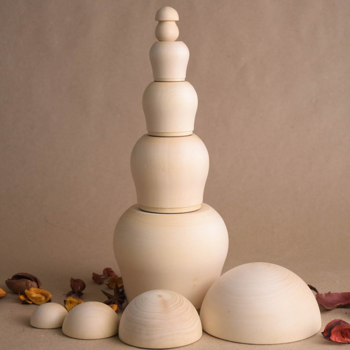 Blank mushroom-shaped wooden nesting figures