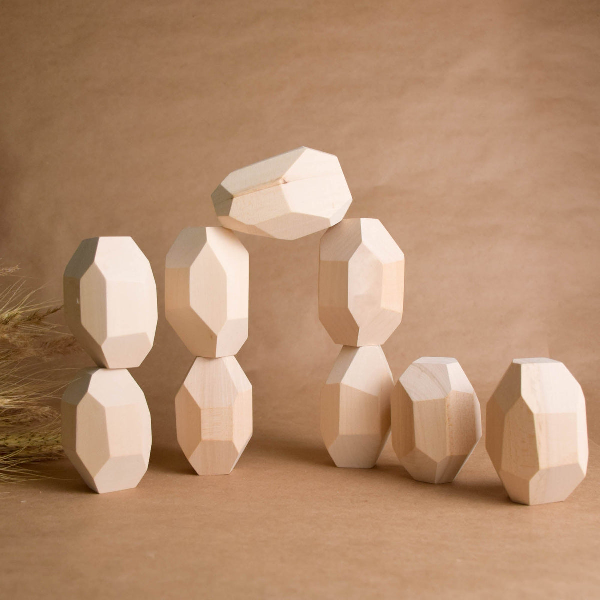 Handmade Montessori large Tumi Ishi balancing blocks in unfinished linden wood, without oil or coating