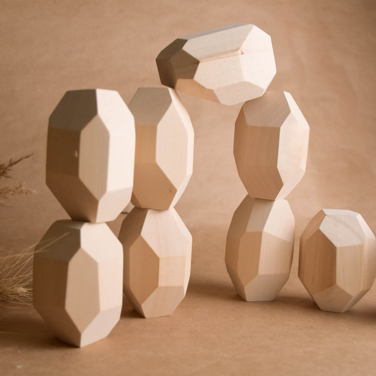 Handmade Montessori large Tumi Ishi balancing blocks in unfinished linden wood, without oil or coating