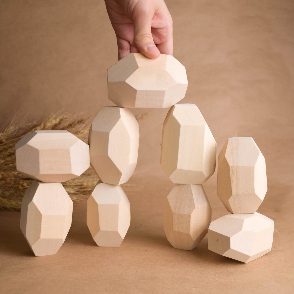 Handmade Montessori large Tumi Ishi balancing blocks in unfinished linden wood, without oil or coating