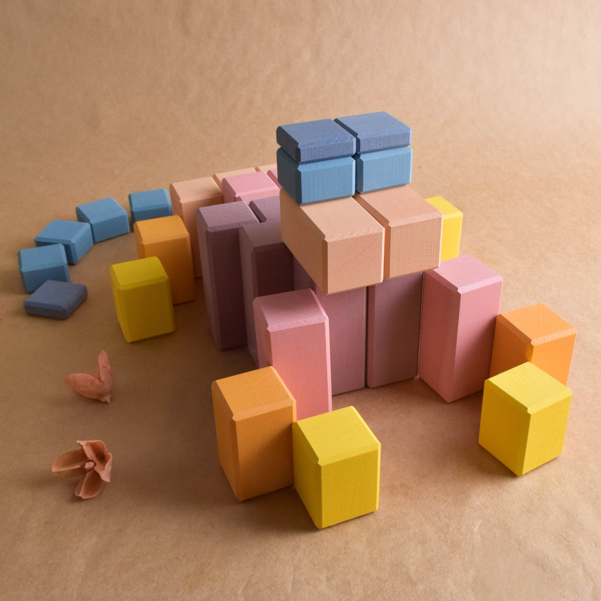 Product photo of Pastel Stepped Counting Blocks, a pastel-colored counting wooden stepped wooden counting blocks set.