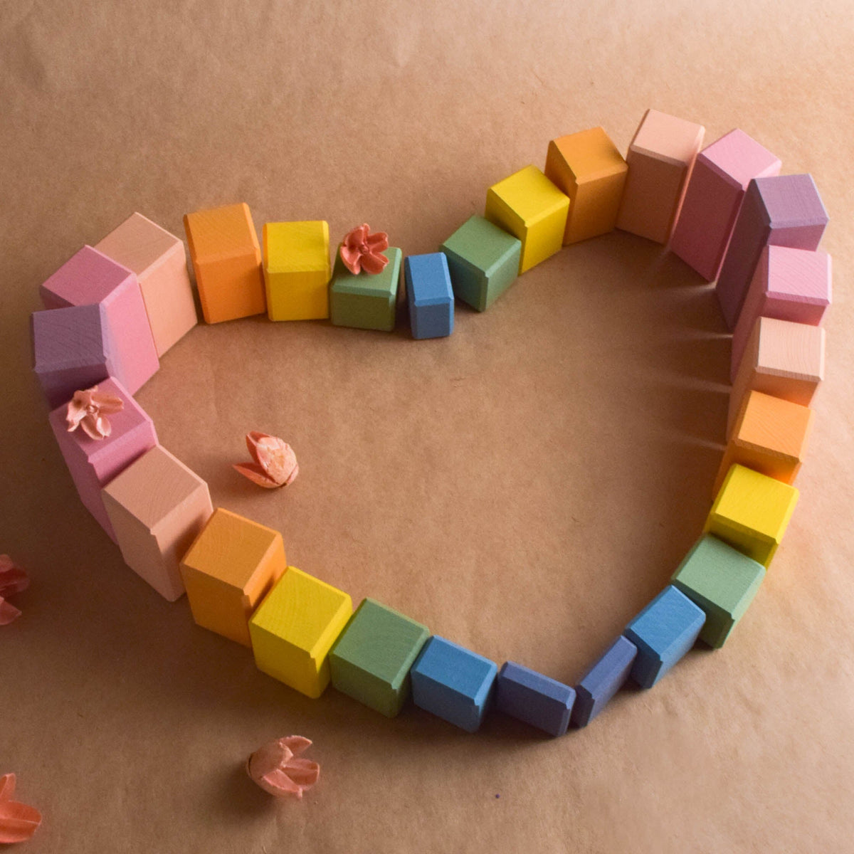 Pastel Stepped Counting Blocks set with pastel-colored counting wooden elements for hands-on construction play.