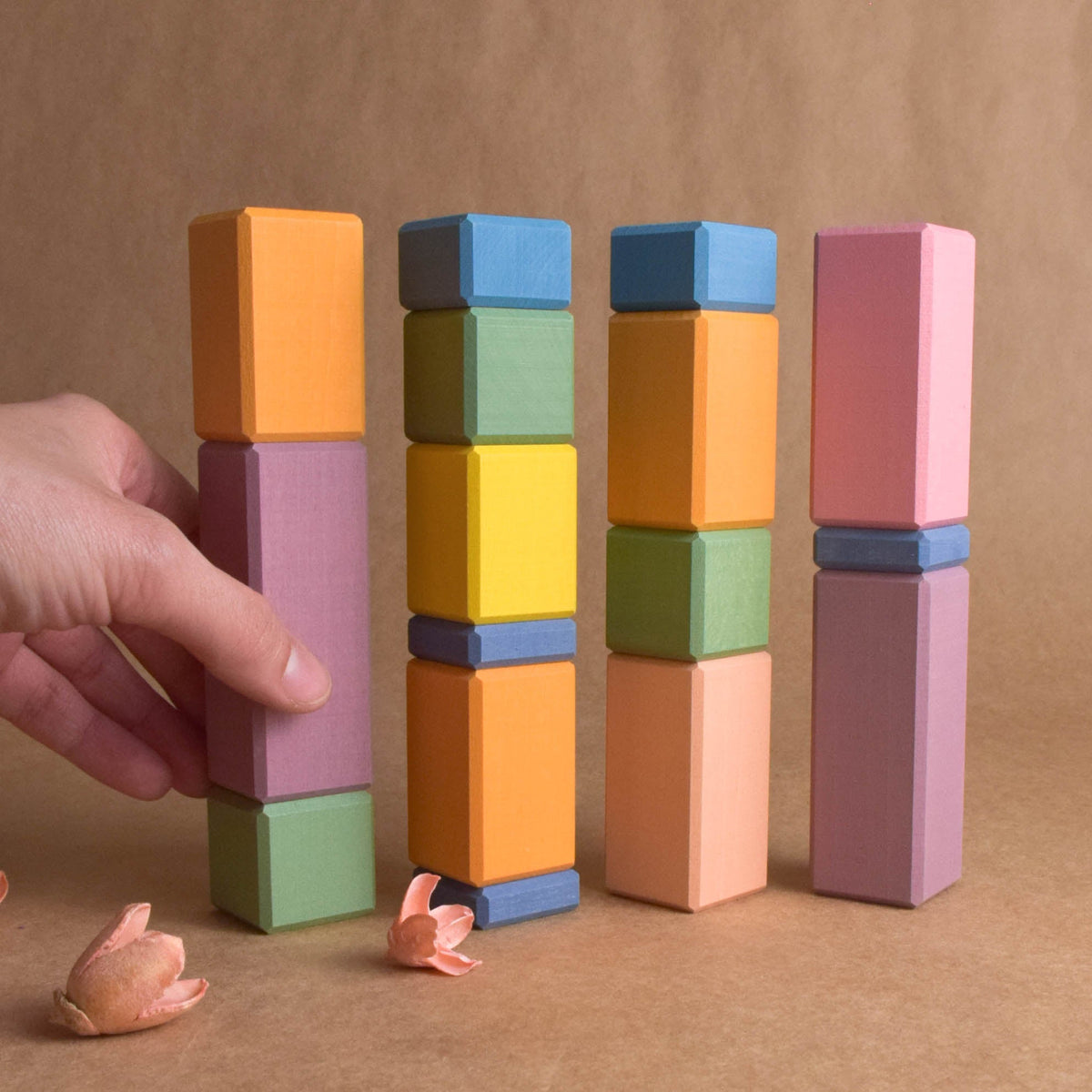 Wooden stepped wooden counting blocks from the Pastel Stepped Counting Blocks collection, shown in a product view.