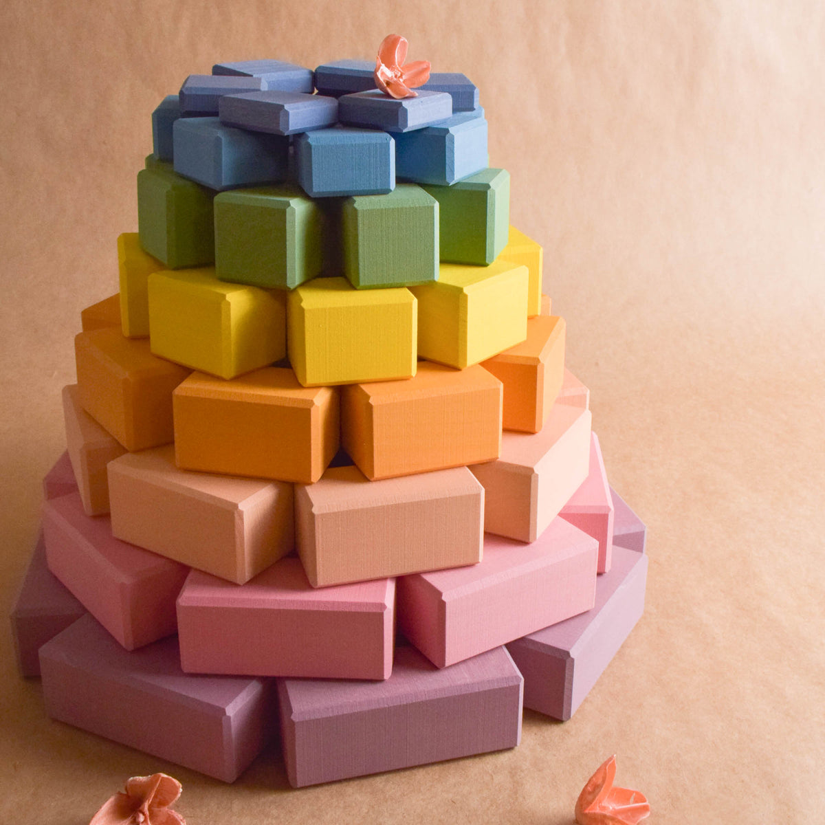 Pastel Stepped Counting Blocks wooden toy shown for open-ended building and imaginative play.
