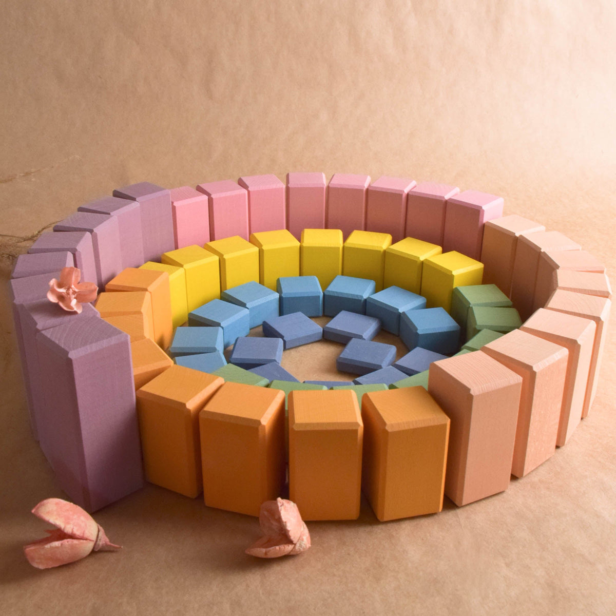 Wooden stepped wooden counting blocks from the Pastel Stepped Counting Blocks collection, shown in a product view.