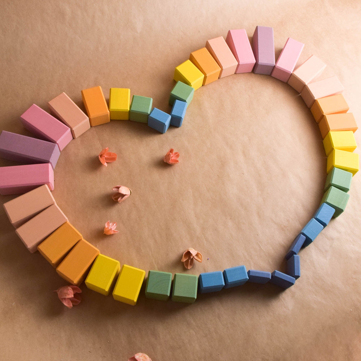 Close product view of the Pastel Stepped Counting Blocks stepped wooden counting blocks, wooden construction.