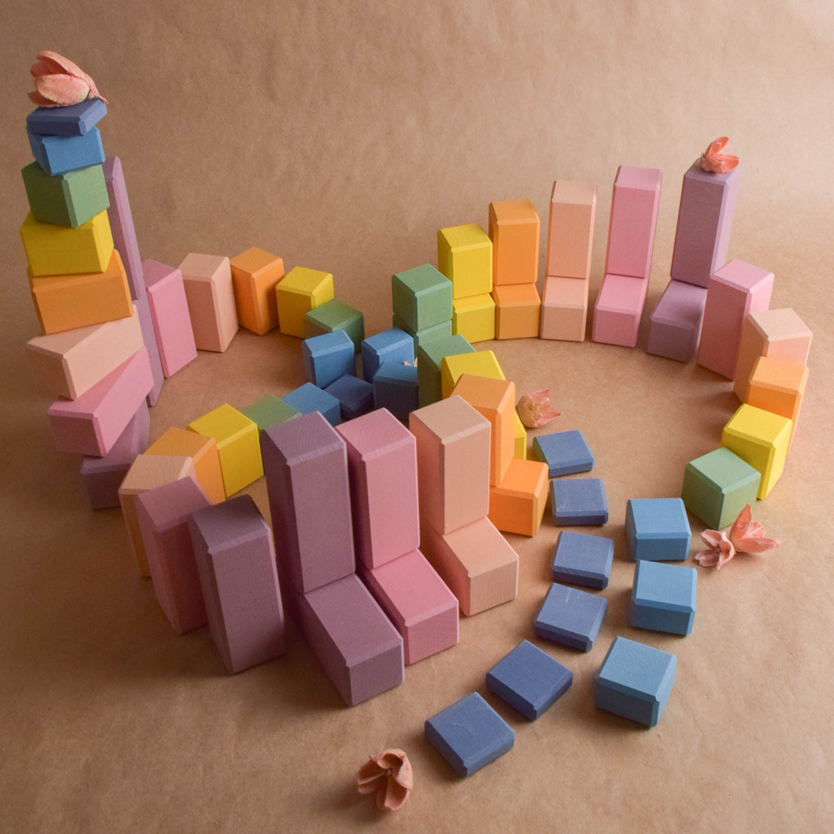 Close product view of the Pastel Stepped Counting Blocks stepped wooden counting blocks, wooden construction.