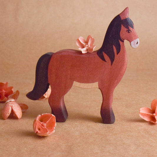 Wooden Farm Animal Horse Figurine Children Room Decor Handmade Children Toy
