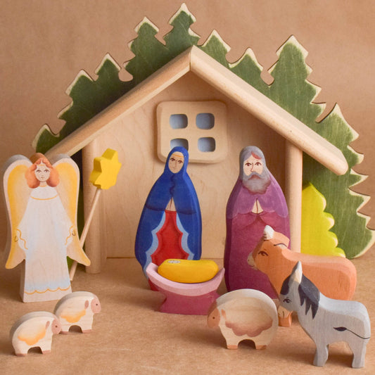 Christmas Nativity Wooden Figurines Holy Family Scenes Toddler Toy Pretend Play
