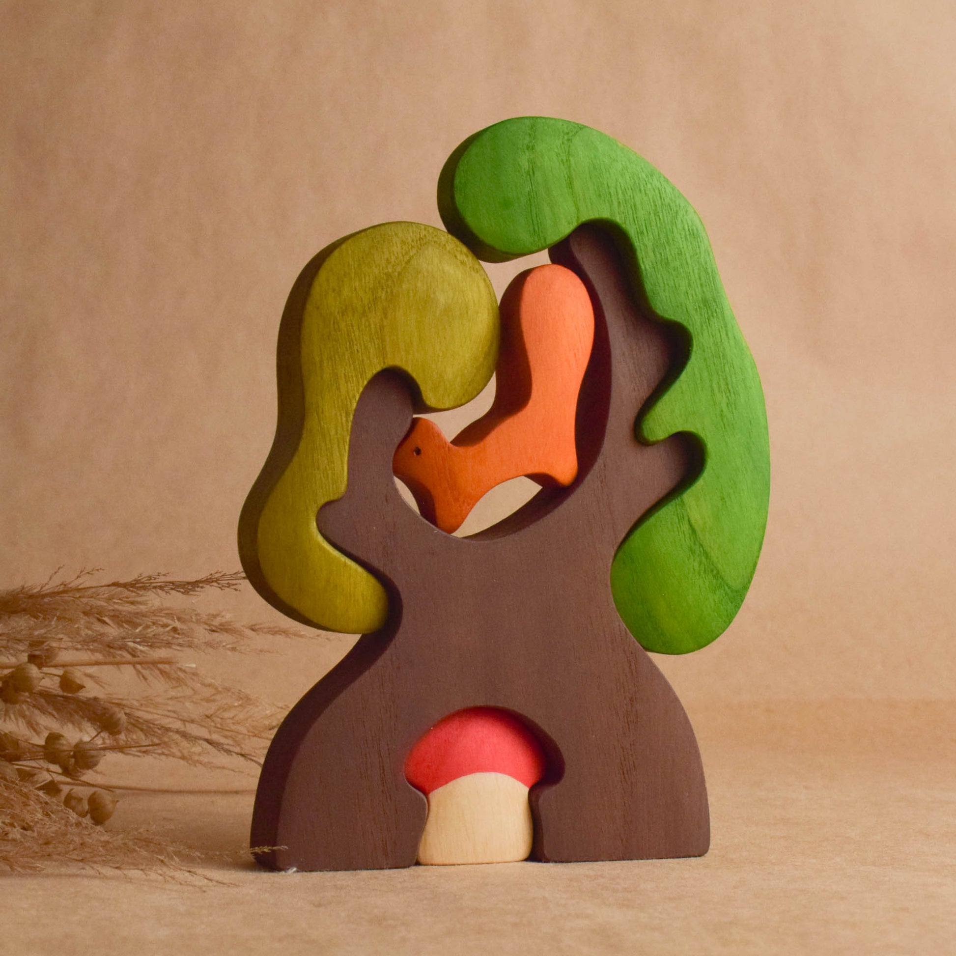 Wooden Woodland Animal Figurines Playset Toy Puzzle Handmade Unique Toddlers Kids Gift