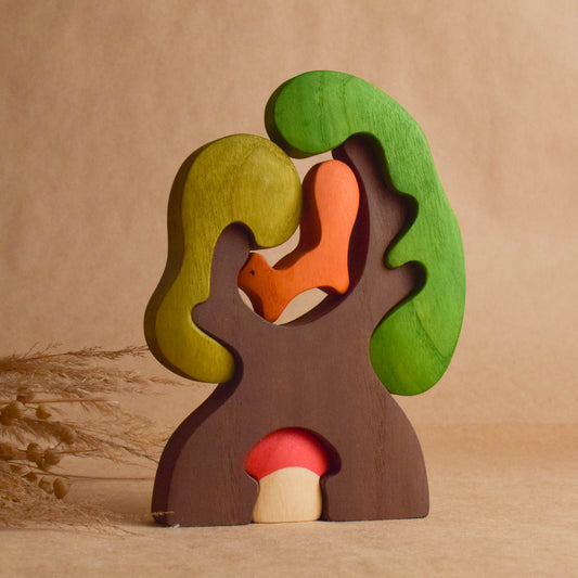 Wooden Woodland Animal Figurines Playset Toy Puzzle Handmade Unique Toddlers Kids Gift