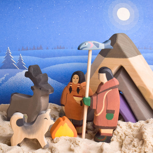 Handmade Wooden Figurines of People and Animals of the North Toy Unique Play Set