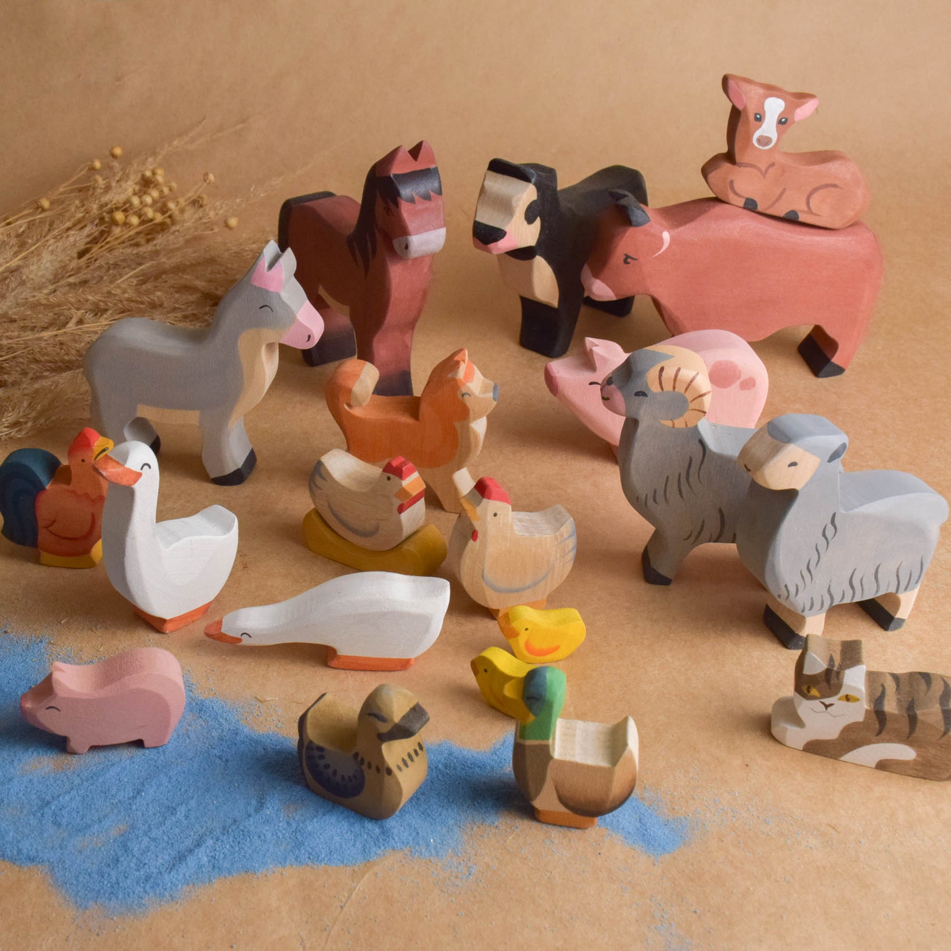 Wooden Toy Farm Animal Set 22 pcs. Toys Figurines Unique Handmade Gift Montessori Materials