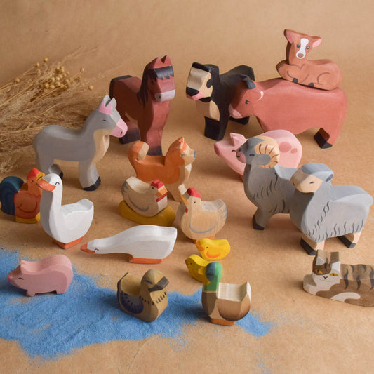 Wooden Toy Farm Animal Set 22 pcs. Toys Figurines Unique Handmade Gift Montessori Materials