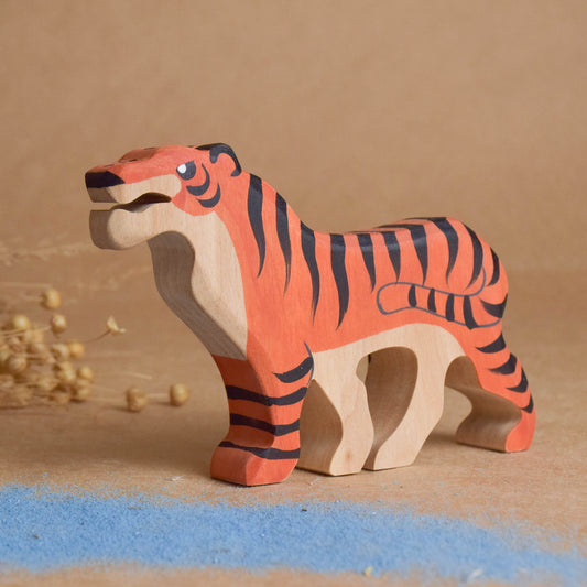 Wooden Toy Jungle Animal Toy Figurines Tiger Handmade Unique Toddlers Kids Gift