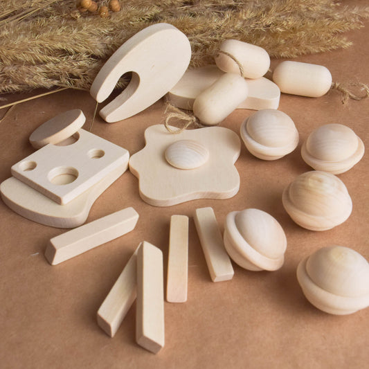 Wooden Play Food Toy Set for Dishes Tableware Kitchen Accessories 