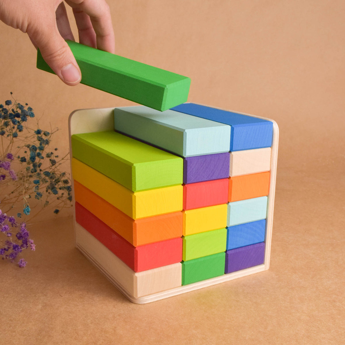 Wooden Rainbow Building Blocks in Cube Montessori Educational Toy Gift Set