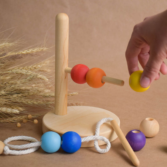 Wooden Ring Stacker Toy Horizontal Montessori Rainbow Stacker for Kids
